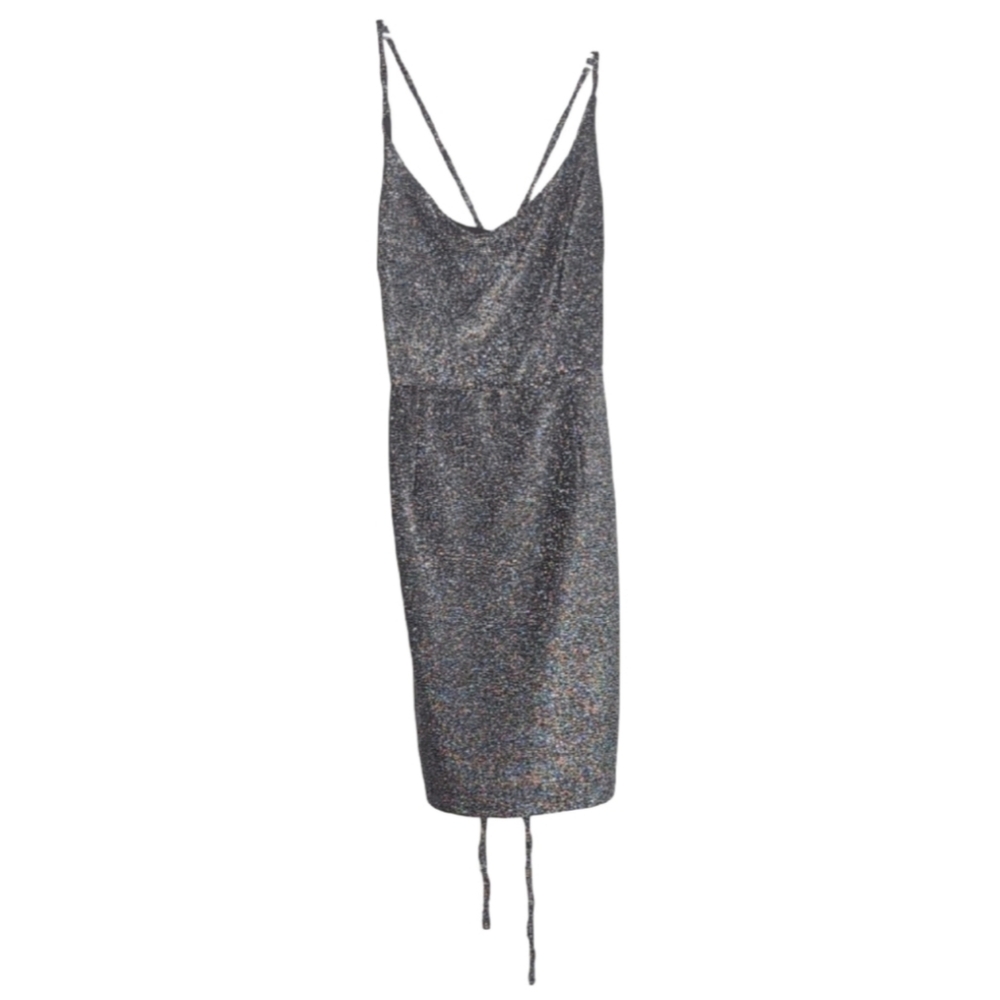 Vintage Blossom Women's Sz 8 Metallic Silver Stretch Corset Back Mini Dress